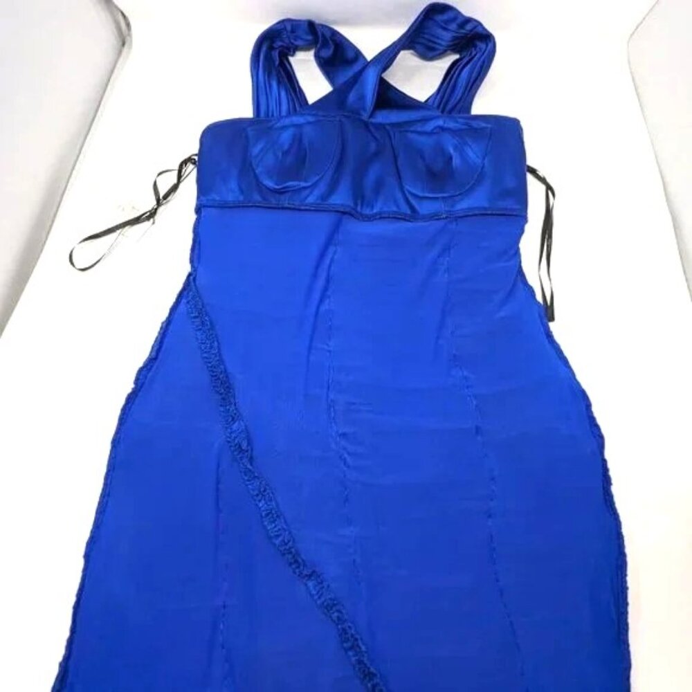 SOLDCalvin Klein Bodycon Wiggle Dress Sz 10 Royal Blue Satin NWT Ruched - Picture 10 of 13